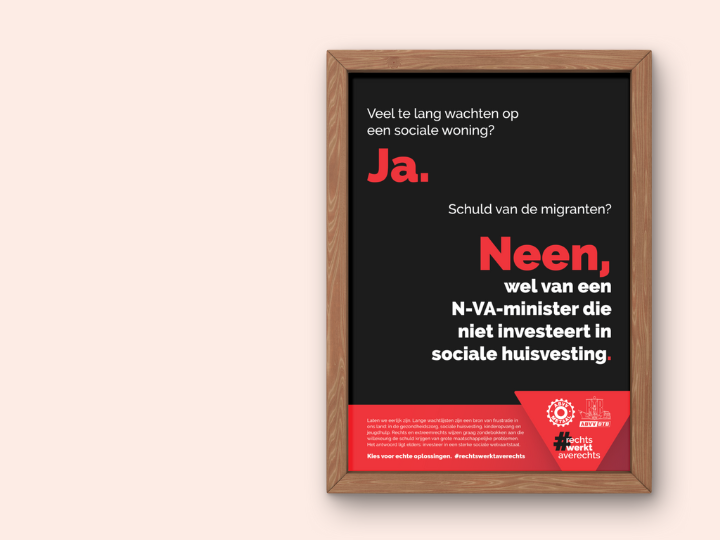 Kader met affiche extreemrechts rond sociale woningen