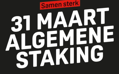 Zwarte pancarte met woorden staking 31 maart 